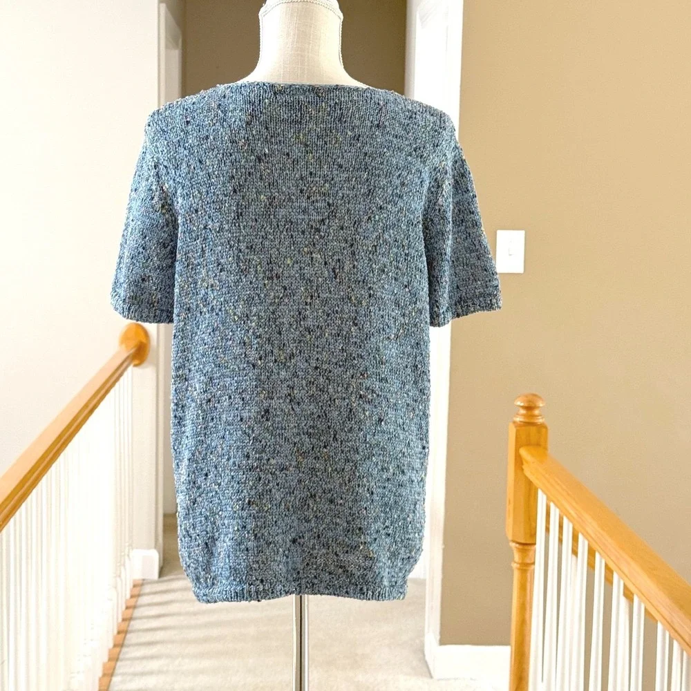 JH Collectibles Blue Marled Knit Short Sleeve Keyhole Sweater Top Womens‎ Large